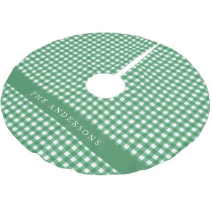 Vintage Grün und Weiß Gingham Karo personalisiert Polyester Weihnachtsbaumdecke