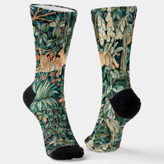 Vintage "Grünanlage" - Blume Bäume und Kaninchen Socken (Gewinkelt)