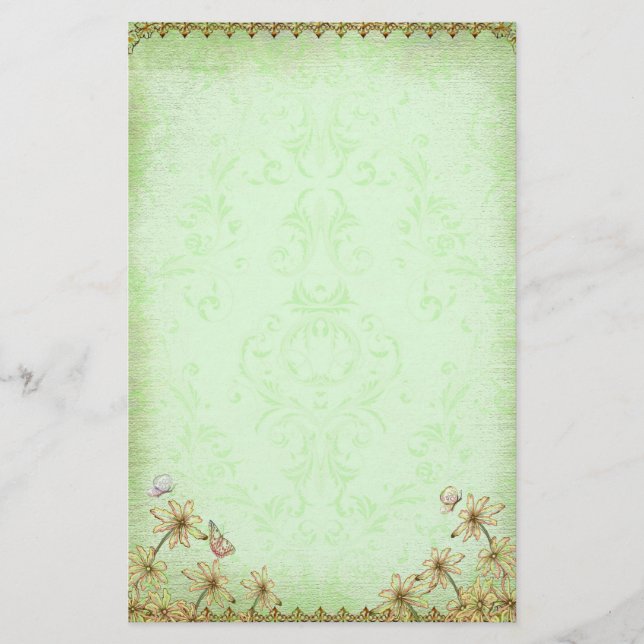 Vintage Grünblütenhochzeit Briefpapier (Vorderseite)