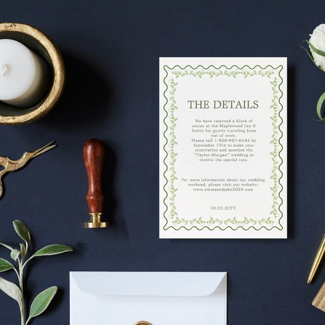 Vintage grüne Blumenrahmen rustikale Hochzeitsdeta Begleitkarte (Von Creator hochgeladen)