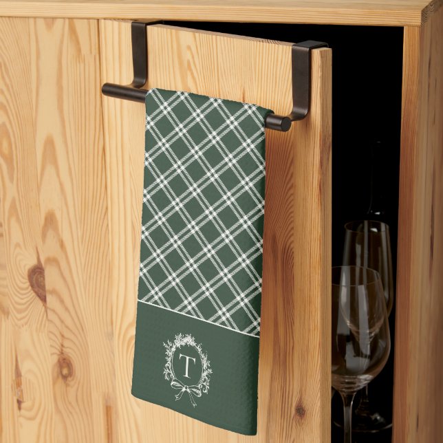 Vintage grüne Botanische Monogramm Geschirrtuch (Drittel gefaltet)