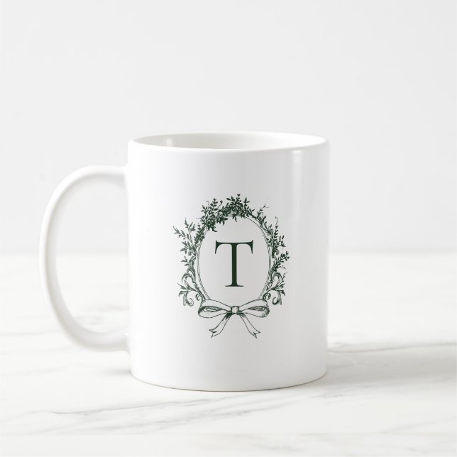 Vintage grüne Botanische Monogramm Kaffeetasse (Links)