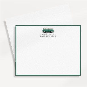 Vintage grüne Bus-Kinderzimmer-Notizkarte mit Grün Ankündigung
