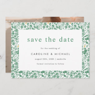 Vintage grüne Ditzy Floral Hochzeit retten das Dat Save The Date