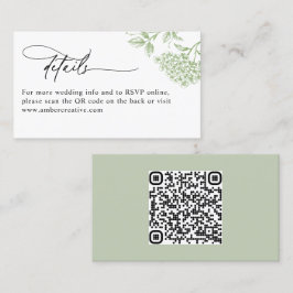 Vintage grüne florale QR-Code-Hochzeitsdetailkarte Visitenkarte