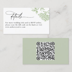 Vintage grüne florale QR-Code-Hochzeitsdetailkarte Visitenkarte