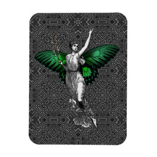 Vintage Grüne Flügel Fee Art Deco Magnet
