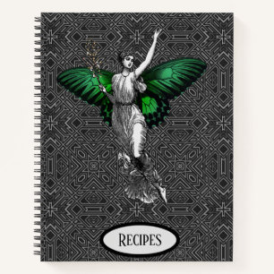 Vintage-Grüne-Flügel-Fee-Art-Deco-Rezept Notizbuch
