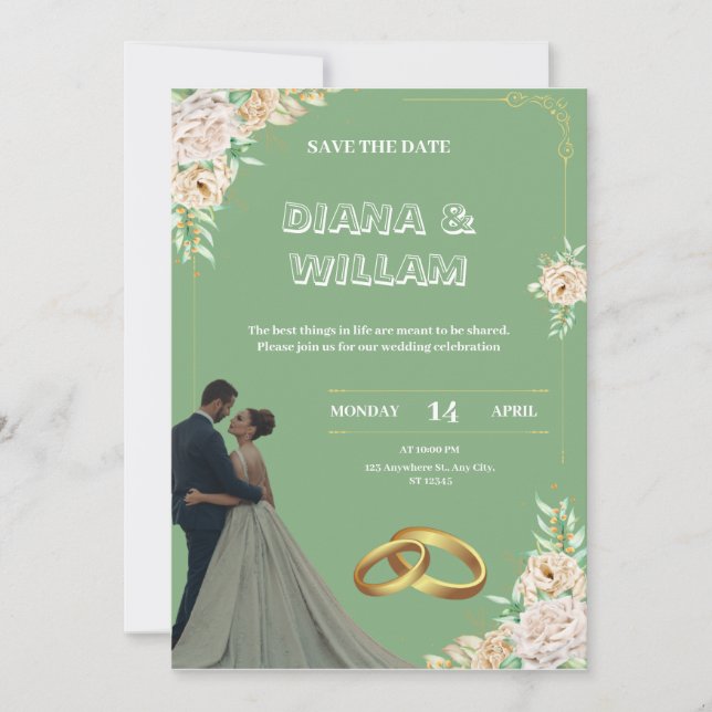 Vintage grüne Hochzeit Einladung (Vorderseite)