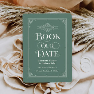 Vintage-grüne Hochzeitsbuchcover-Einladung Save The Date