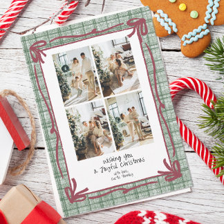 Vintage grüne Karo-Weihnachtsfotokarte Feiertagskarte