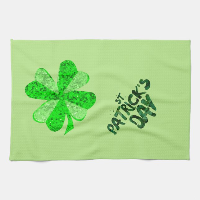 Vintage grüne Pailletten Shamrock St. Patrick's Da Geschirrtuch (Horizontal)