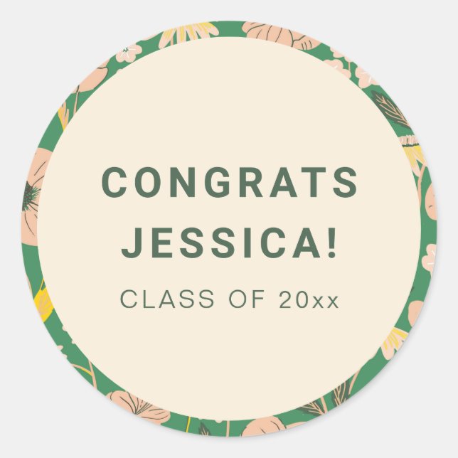 Vintage grüne rosa Blumenstuhlparty Custom Runder Aufkleber (Vorderseite)