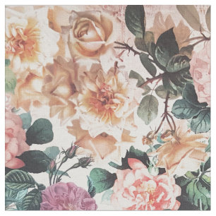 Vintage grüne rosa gelbe Watercolor-Rosen mit Stoff
