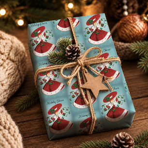 Vintage grüne rote Glitter-Weihnachtsglocken Mädch Geschenkpapier