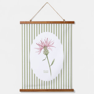 Vintage grüne Streifen und Aquarell-Wildblume Wandteppich Mit Holzrahmen