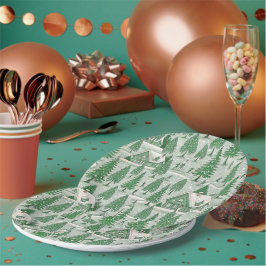 Vintage-Grüne-Toile-Weihnachten-Urlaub Pappteller