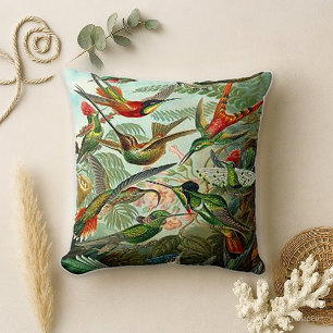 Vintage grüne tropische Kolibri-Kunst Kissen