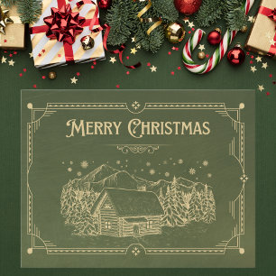 Vintage Grüne und Goldene Frohe Weihnachten Hütte Postkarte