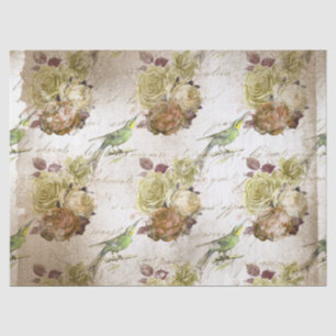 Vintage Grüne Vögel und Rose Seidenpapier