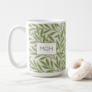 Vintage grüne Weidenblätter-Monogramm Kaffeetasse