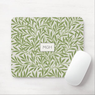 Vintage grüne Weidenblätter-Monogramm Mousepad