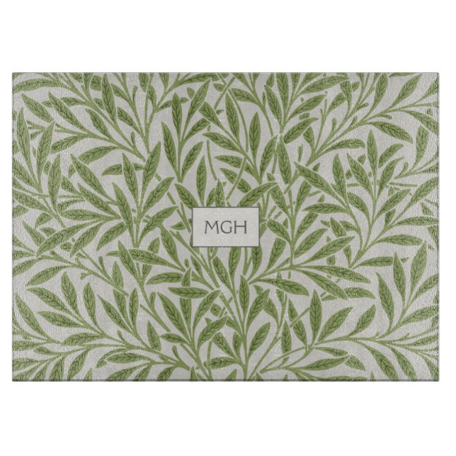 Vintage grüne Weidenblätter Monogramm Schneidebrett (Vorderseite)