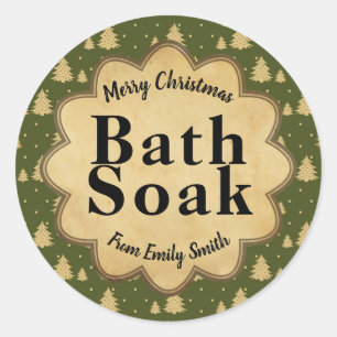 Vintage grüne Weihnachtsbaum Bath Soak Labels Runder Aufkleber