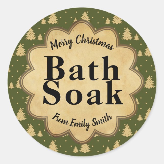 Vintage grüne Weihnachtsbaum Bath Soak Labels Runder Aufkleber (Vorderseite)