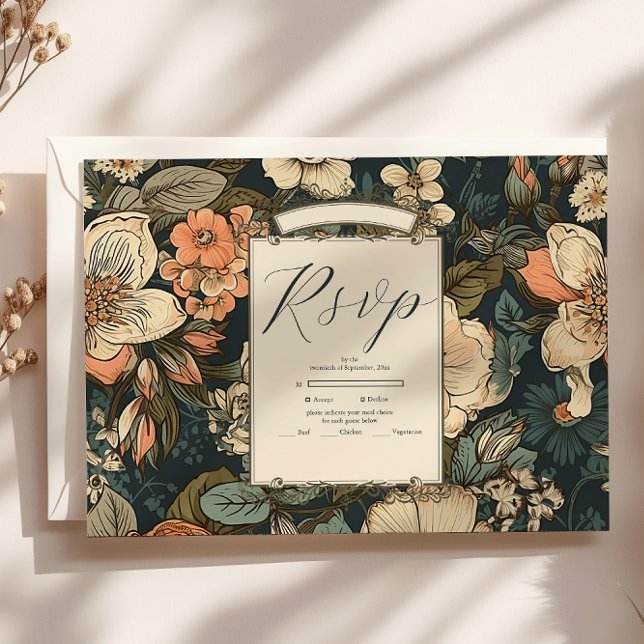 Vintage Grünen Fall Blume Hochzeit RSVP Karte (Von Creator hochgeladen)