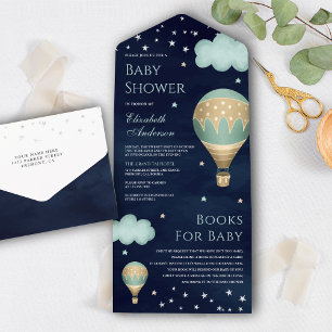 Vintage grüner Heißluftballon Navy Baby Shower All In One Einladung