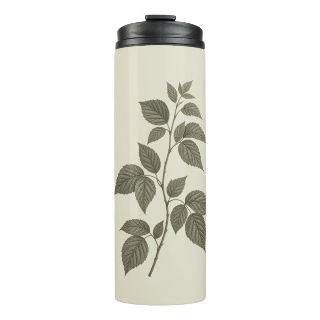 Vintage grüner Himbeerzweig Thermosbecher (Vorderseite)
