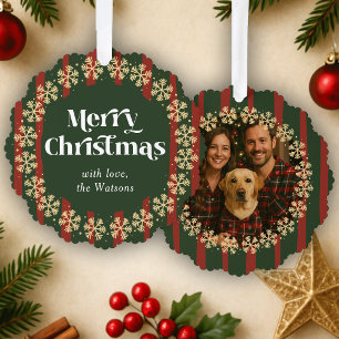 Vintage grüner Karomuster-Weihnachtsfoto Ornament Karte