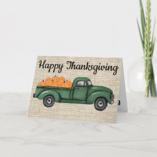 Vintage-Grüner-Kürbis-LKW-Thanksgiving-Karte Feiertagskarte