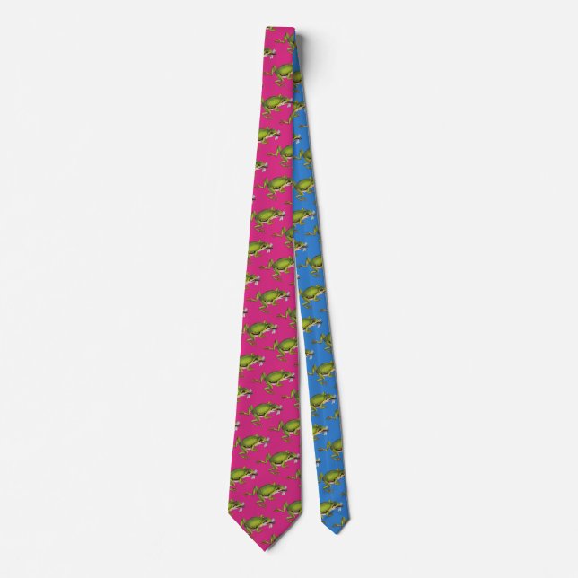 Vintage Grüner Laubfrosch - Rosa & Blau Bk Krawatte (Vorderseite)
