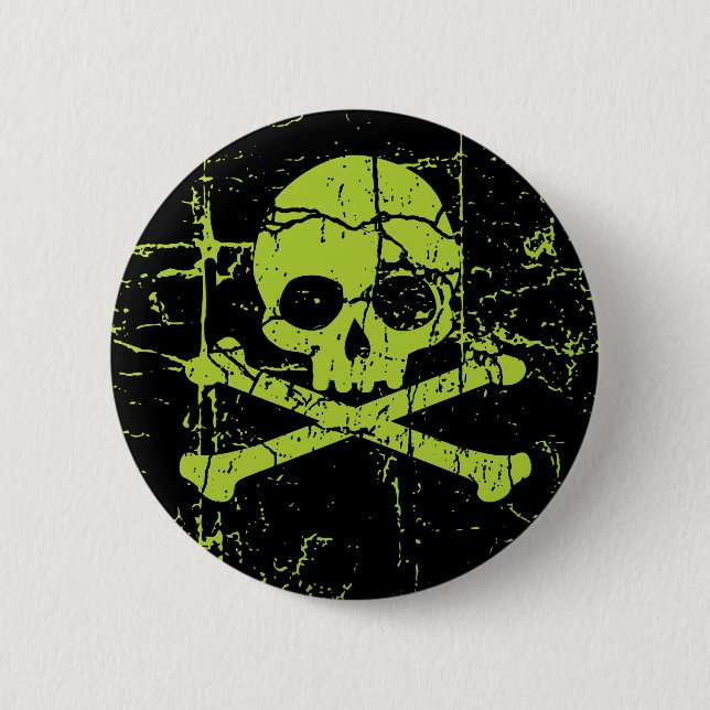 Vintage grüner Totenkopf Button (Vorderseite)