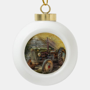 Vintage grüner Traktor rustikale alte Scheune Keramik Kugel-Ornament