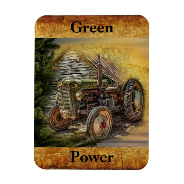Vintage Grüner Traktor Rustikale Alte Scheune Magnet (Vertikal)