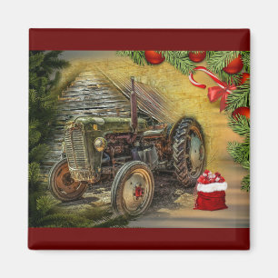 Vintage grüner Traktor Scheune Weihnachten Magnet