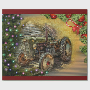 Vintage-grüner Traktor Weihnachten Geschenkpapier
