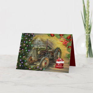 Vintage-grüner-Traktoren-Weihnachten Feiertagskarte