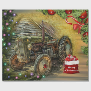 Vintage-grüner-Traktoren-Weihnachten Geschenkpapier