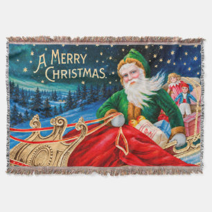 Vintage Grüner Weihnachtsmann-Schlitten Sternennac Decke