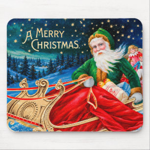 Vintage Grüner Weihnachtsmann-Schlitten Sternennac Mousepad