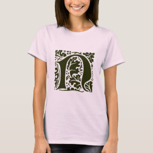 Vintage grüner William Morris Buchstabe N Monogram T-Shirt