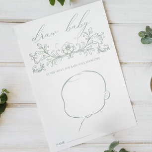 Vintage Grünes Blumen Baby Shower - Zeichne Baby S Flyer