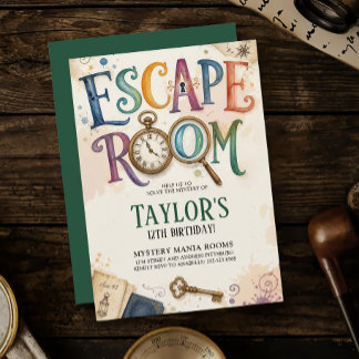 Vintage-Grünes Escape-Room-Mystery-Puzzle-Lösen Einladung
