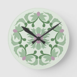 vintage grünes Lotusmuster Runde Wanduhr