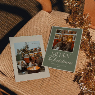 Vintage Grünes Old Money Klassisches Weihnachtsfot Feiertagskarte