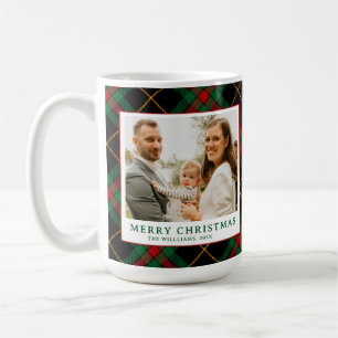 Vintage-Grünes Tartan-Karomuster Weihnachtsfoto Kaffeetasse